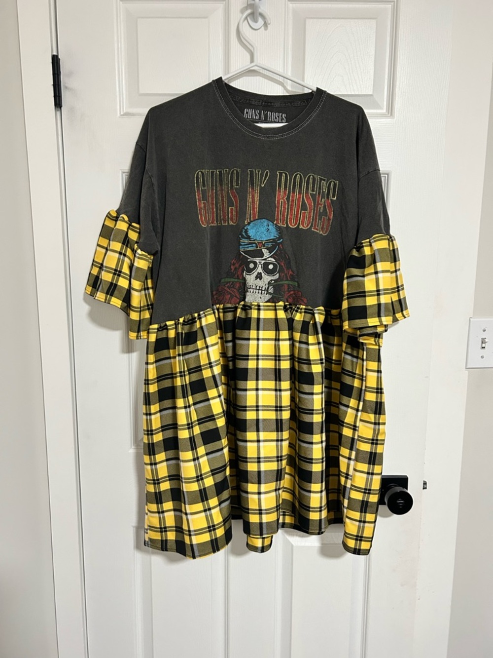 Guns N' Roses Graphic  with Yellow Plaid smock dress